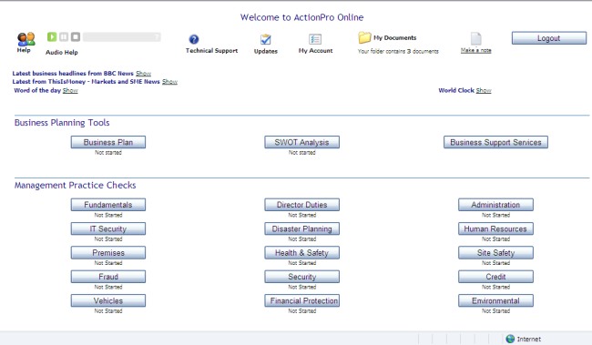 ActionPro Online Main Menu